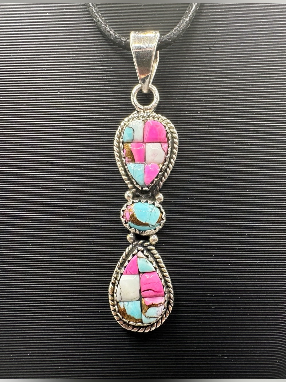 Cotton Candy Dahlia Turquoise Cobblestone Sterling Silver 925 Necklace Pendant